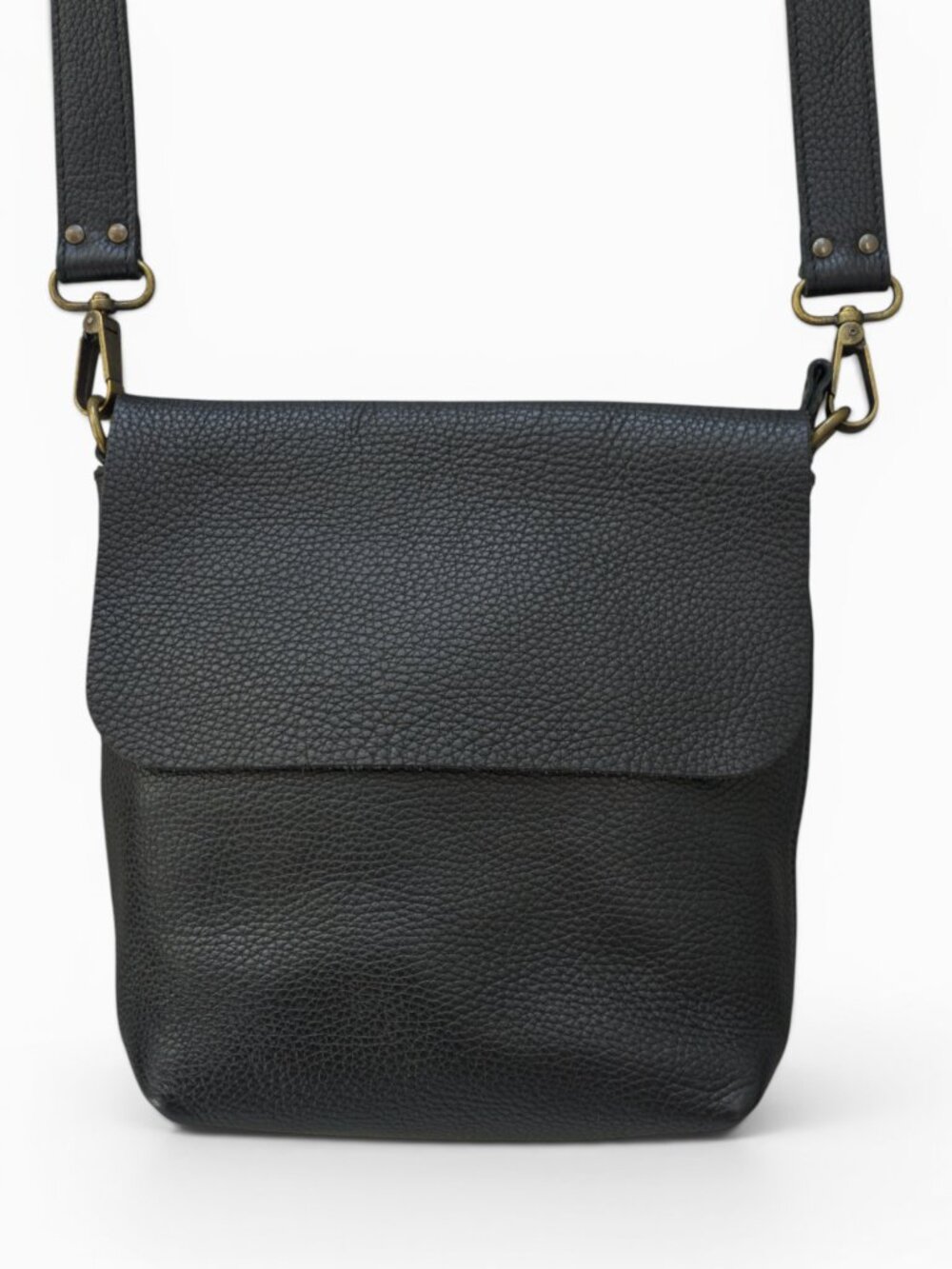 11600 Leather Goods Black Pebbled Leather Crossbody, Made in Spain
